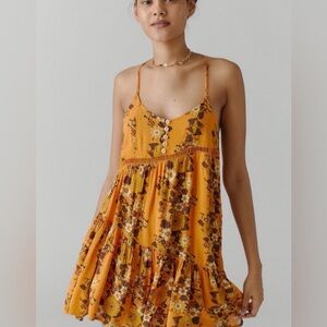 Urban Outfitters Georgia Asymmetrical Tiered Mini Dress Cutout Mesh 70’s Floral